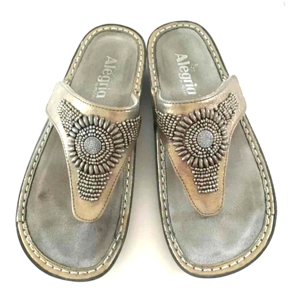 ALEGRIA Thong Style Silver Studded bejeweled Sandal - Picture 1 of 8